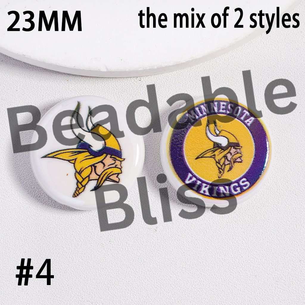 Acrylic Beads UV Coating American Football Series Double Side Prints, Flat Round Shape, 23MM (the Mix of Two Styles)