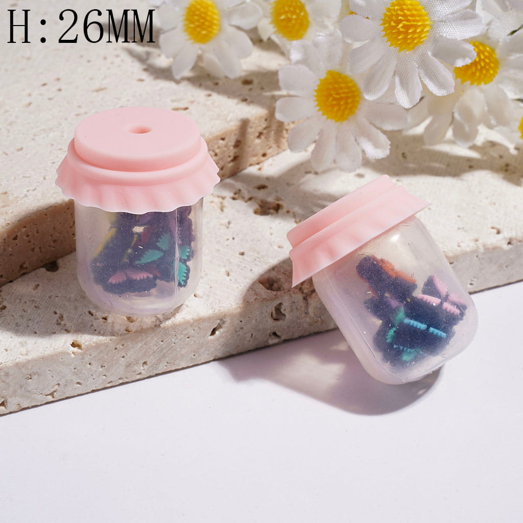 Clear Silicone Shaker Beads with Various Colored Butterfly Embedded Inside the Bottle, Height 26MM Multi-Color