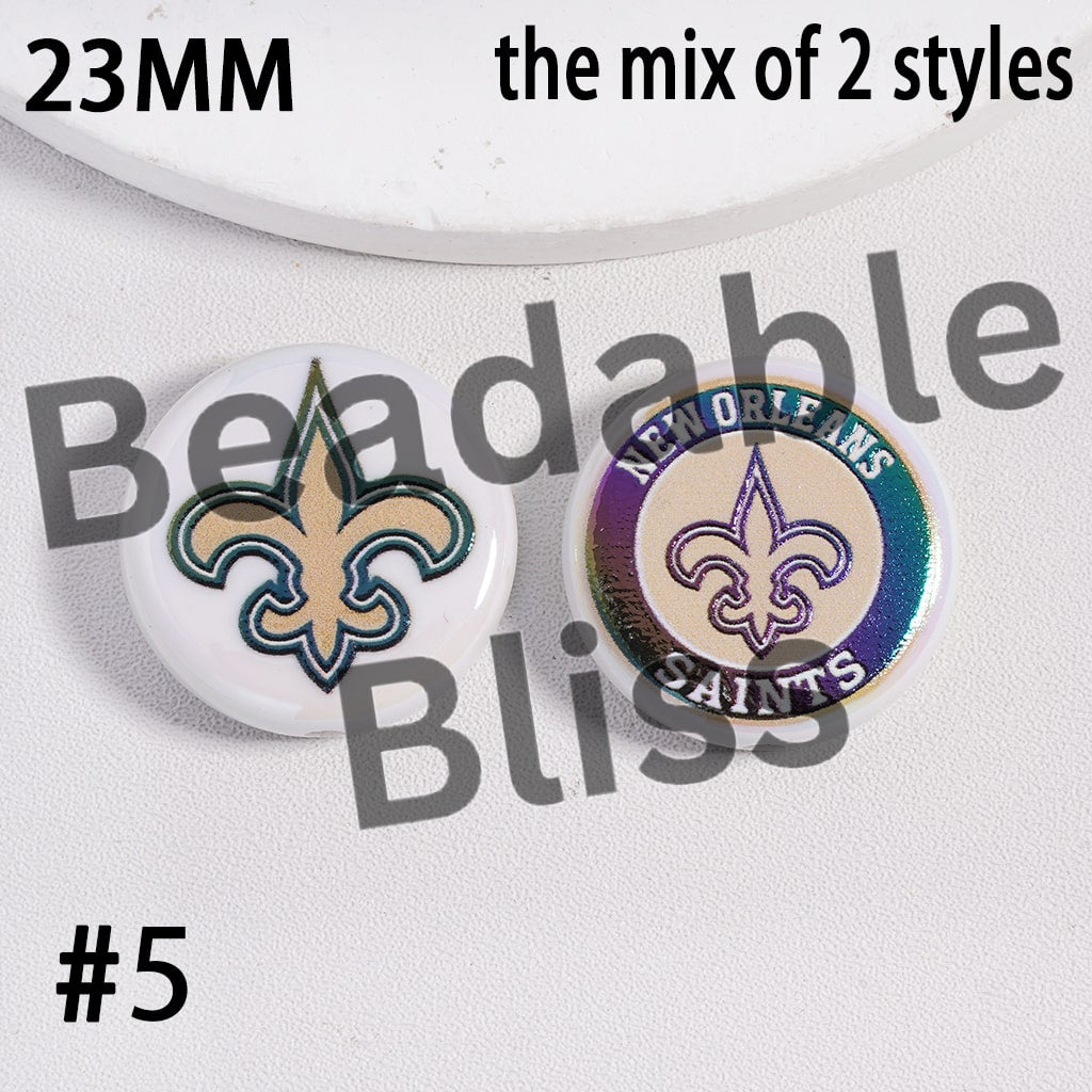 Acrylic Beads UV Coating American Football Series Double Side Prints, Flat Round Shape, 23MM (the Mix of Two Styles)
