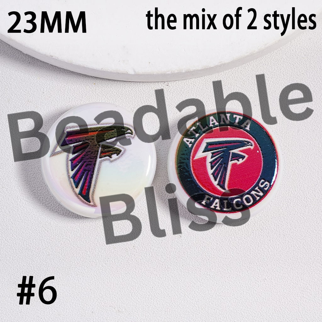 Acrylic Beads UV Coating American Football Series Double Side Prints, Flat Round Shape, 23MM (the Mix of Two Styles)