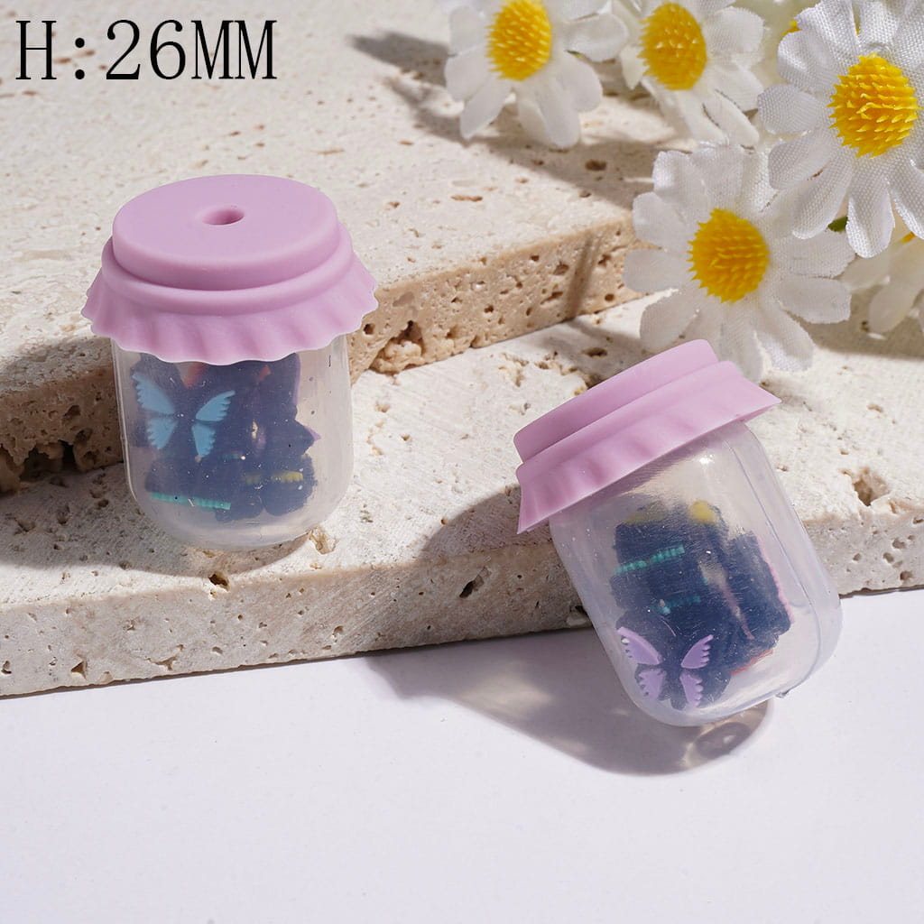 Clear Silicone Shaker Beads with Various Colored Butterfly Embedded Inside the Bottle, Height 26MM Multi-Color