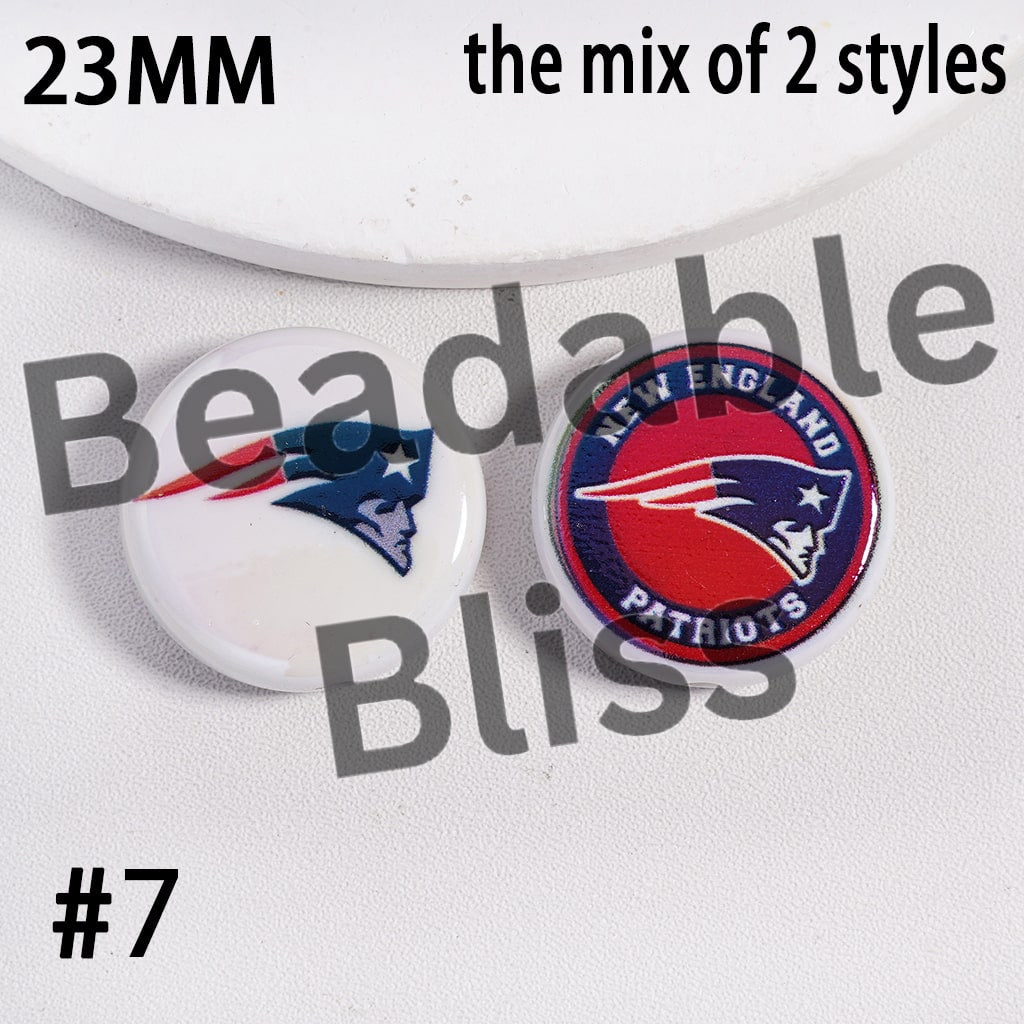 Acrylic Beads UV Coating American Football Series Double Side Prints, Flat Round Shape, 23MM (the Mix of Two Styles)