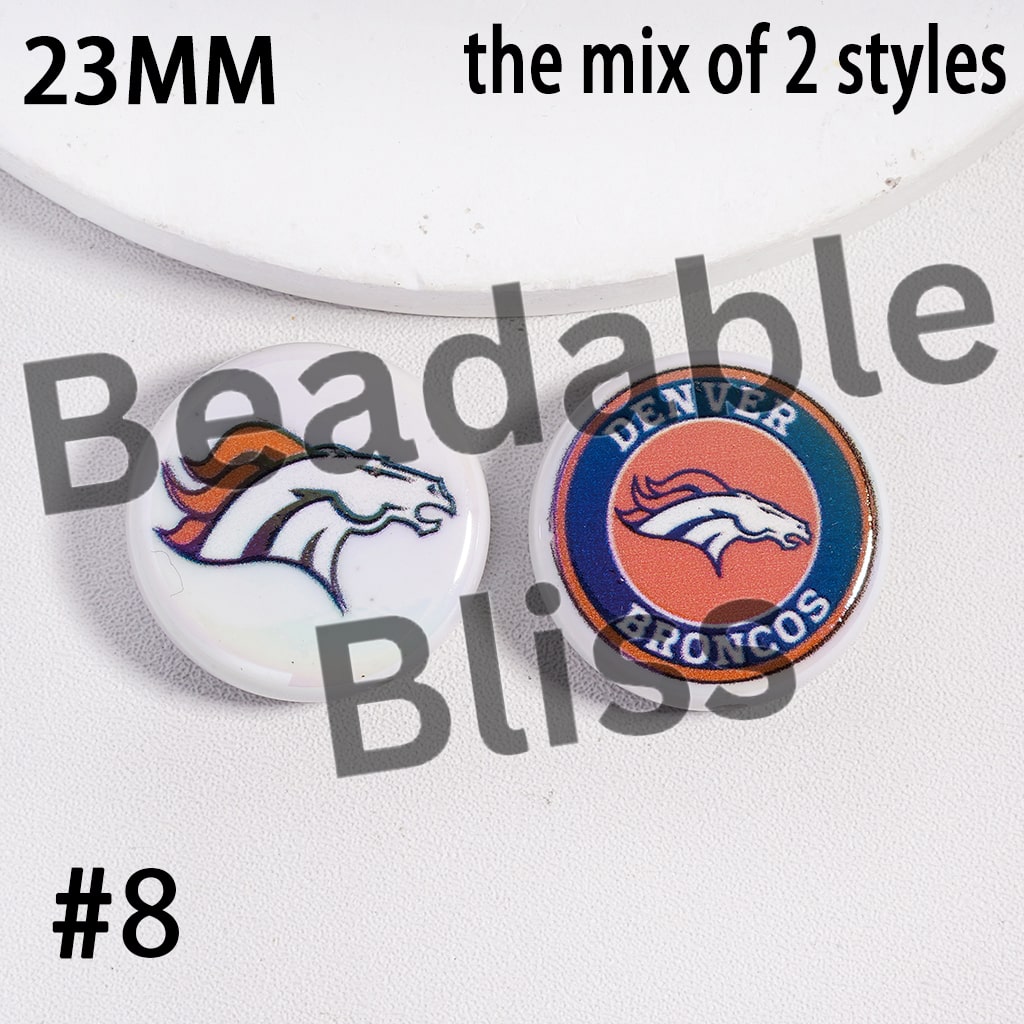 Acrylic Beads UV Coating American Football Series Double Side Prints, Flat Round Shape, 23MM (the Mix of Two Styles)