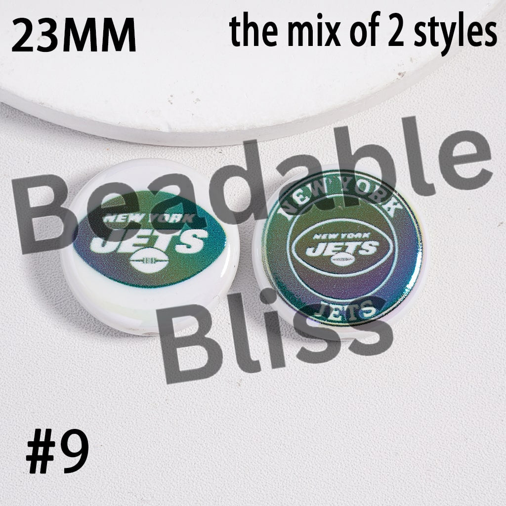 Acrylic Beads UV Coating American Football Series Double Side Prints, Flat Round Shape, 23MM (the Mix of Two Styles)