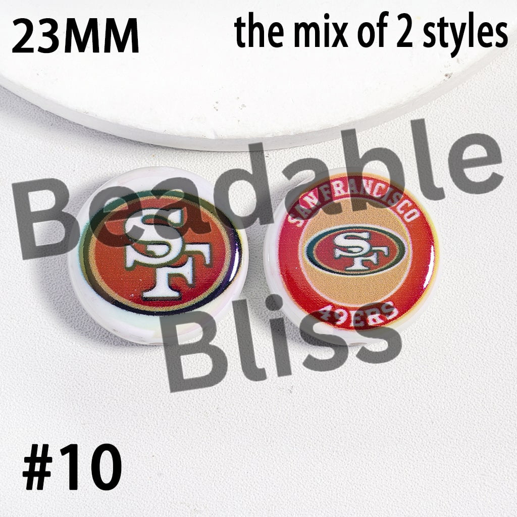 Acrylic Beads UV Coating American Football Series Double Side Prints, Flat Round Shape, 23MM (the Mix of Two Styles)