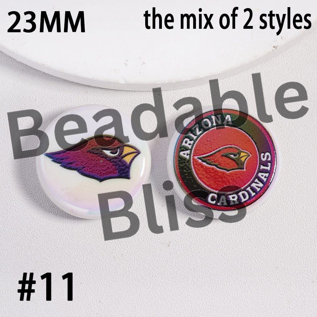 Acrylic Beads UV Coating American Football Series Double Side Prints, Flat Round Shape, 23MM (the Mix of Two Styles)