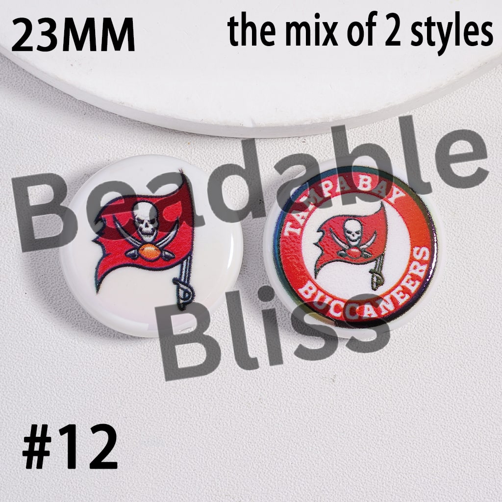 Acrylic Beads UV Coating American Football Series Double Side Prints, Flat Round Shape, 23MM (the Mix of Two Styles)