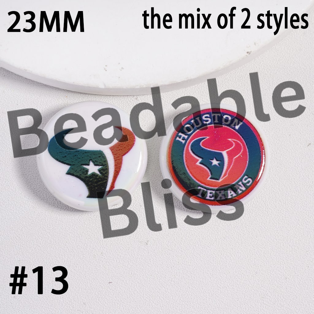 Acrylic Beads UV Coating American Football Series Double Side Prints, Flat Round Shape, 23MM (the Mix of Two Styles)