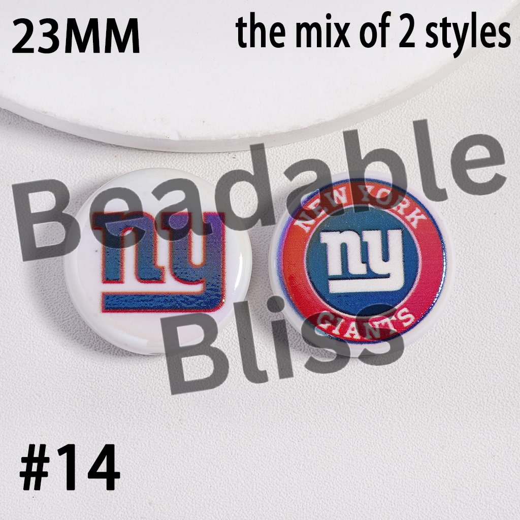 Acrylic Beads UV Coating American Football Series Double Side Prints, Flat Round Shape, 23MM (the Mix of Two Styles)