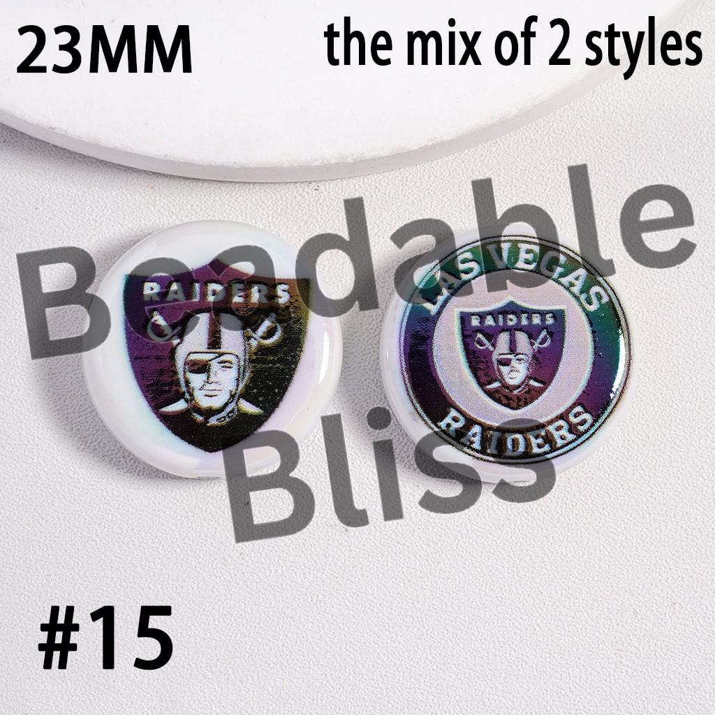 Acrylic Beads UV Coating American Football Series Double Side Prints, Flat Round Shape, 23MM (the Mix of Two Styles)