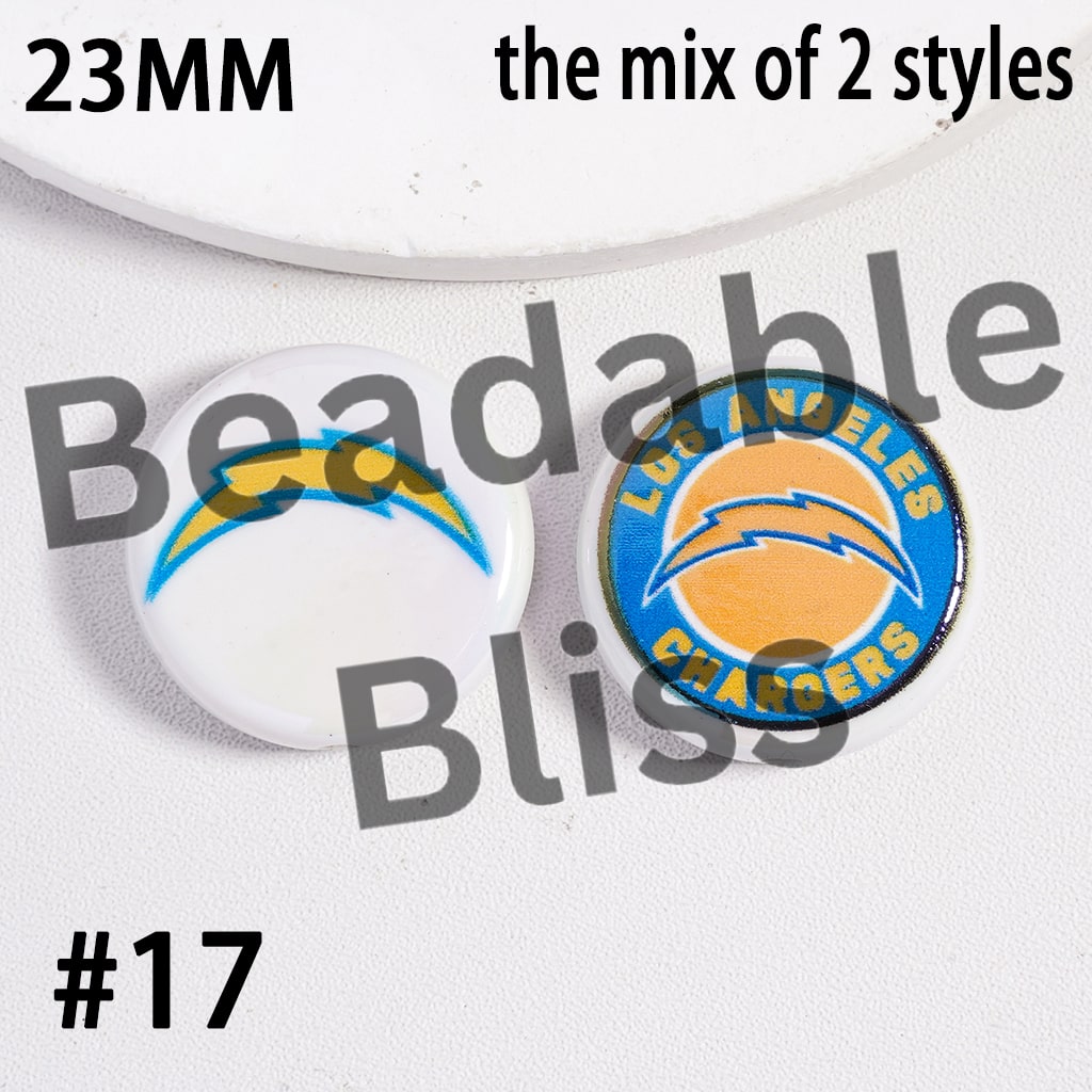 Acrylic Beads UV Coating American Football Series Double Side Prints, Flat Round Shape, 23MM (the Mix of Two Styles)