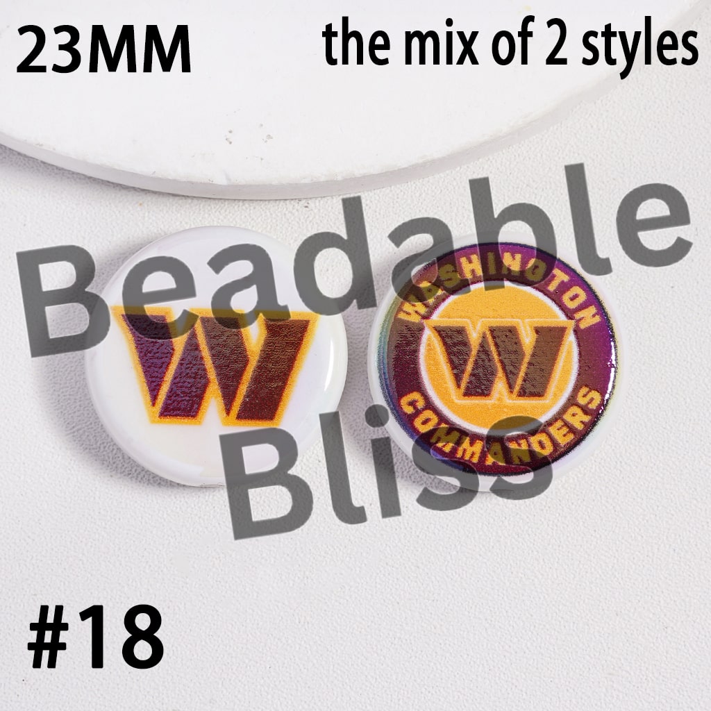 Acrylic Beads UV Coating American Football Series Double Side Prints, Flat Round Shape, 23MM (the Mix of Two Styles)