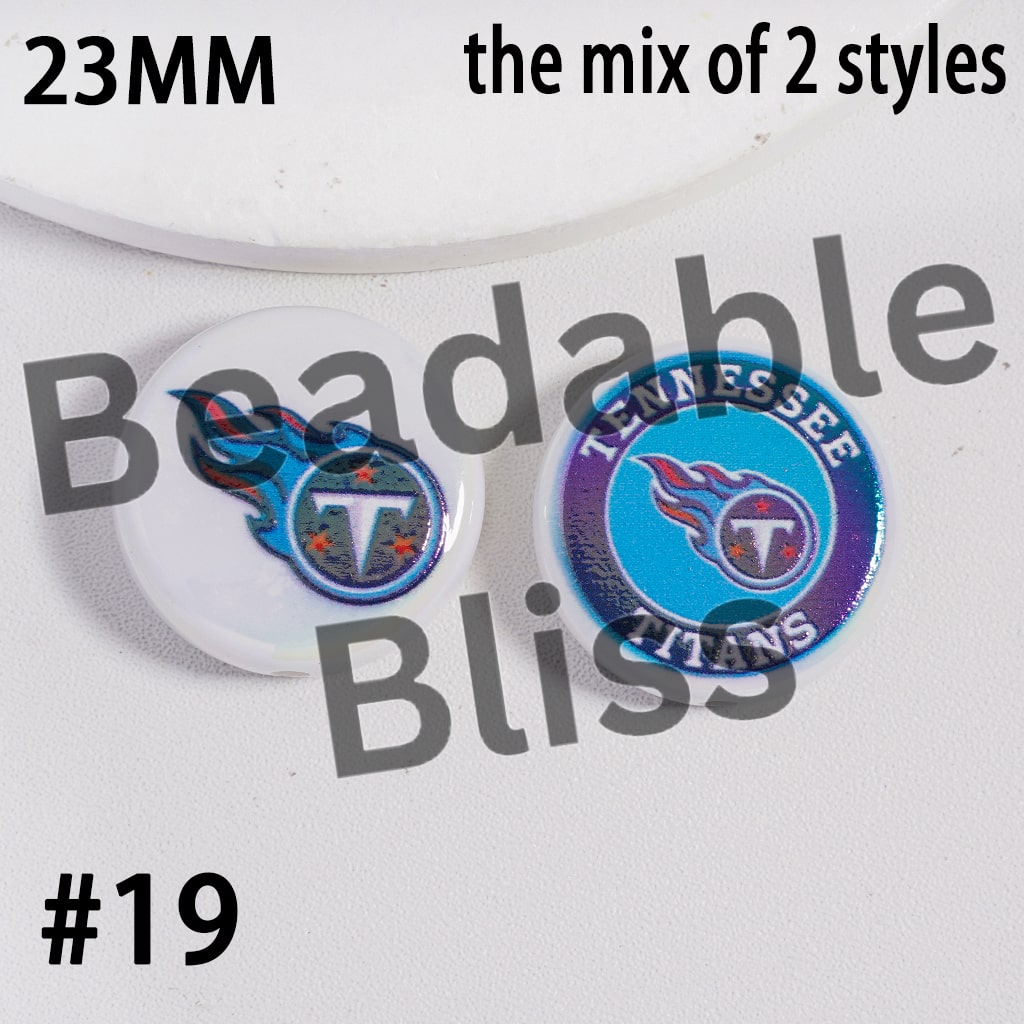 Acrylic Beads UV Coating American Football Series Double Side Prints, Flat Round Shape, 23MM (the Mix of Two Styles)