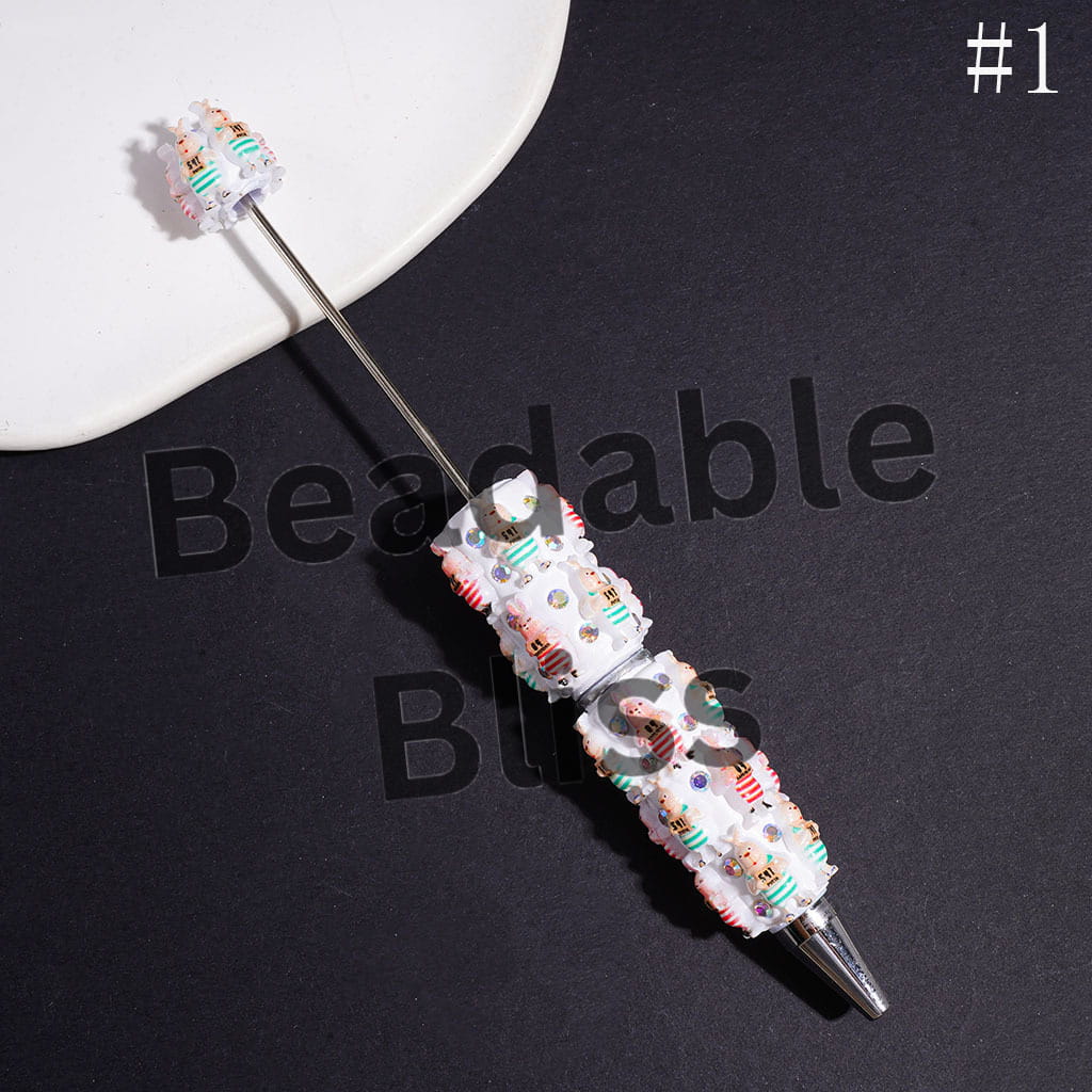 Beadable Clay Pens with Rabbit Wearing Prison Uniform and AB Rhinestone, Multi-Color