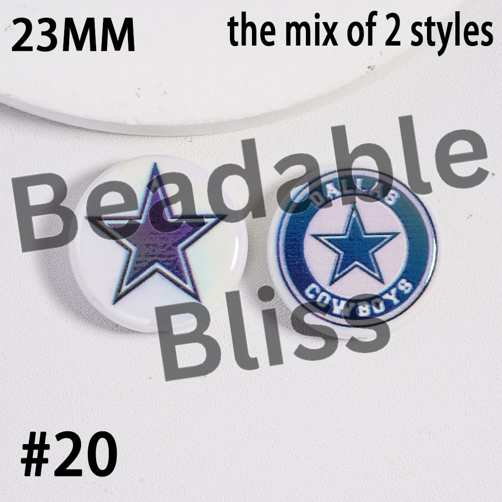 Acrylic Beads UV Coating American Football Series Double Side Prints, Flat Round Shape, 23MM (the Mix of Two Styles)