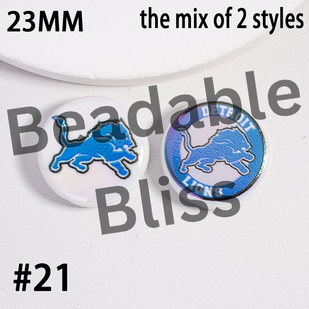 Acrylic Beads UV Coating American Football Series Double Side Prints, Flat Round Shape, 23MM (the Mix of Two Styles)