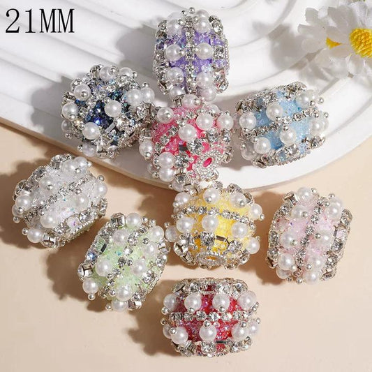 Handmade Fancy Acrylic Beads Shiny Rhinestones Chains White Pearls Colorful Sugar 21MM, Random Mix