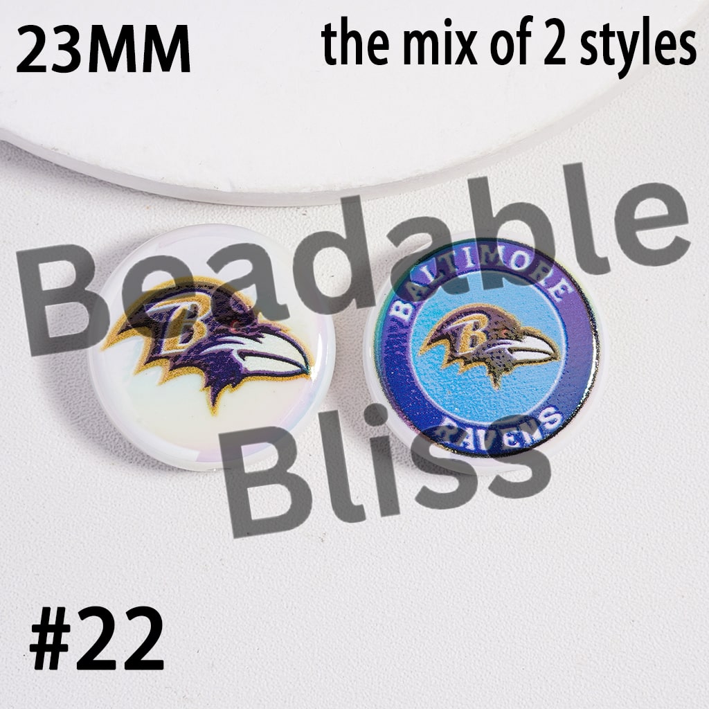 Acrylic Beads UV Coating American Football Series Double Side Prints, Flat Round Shape, 23MM (the Mix of Two Styles)