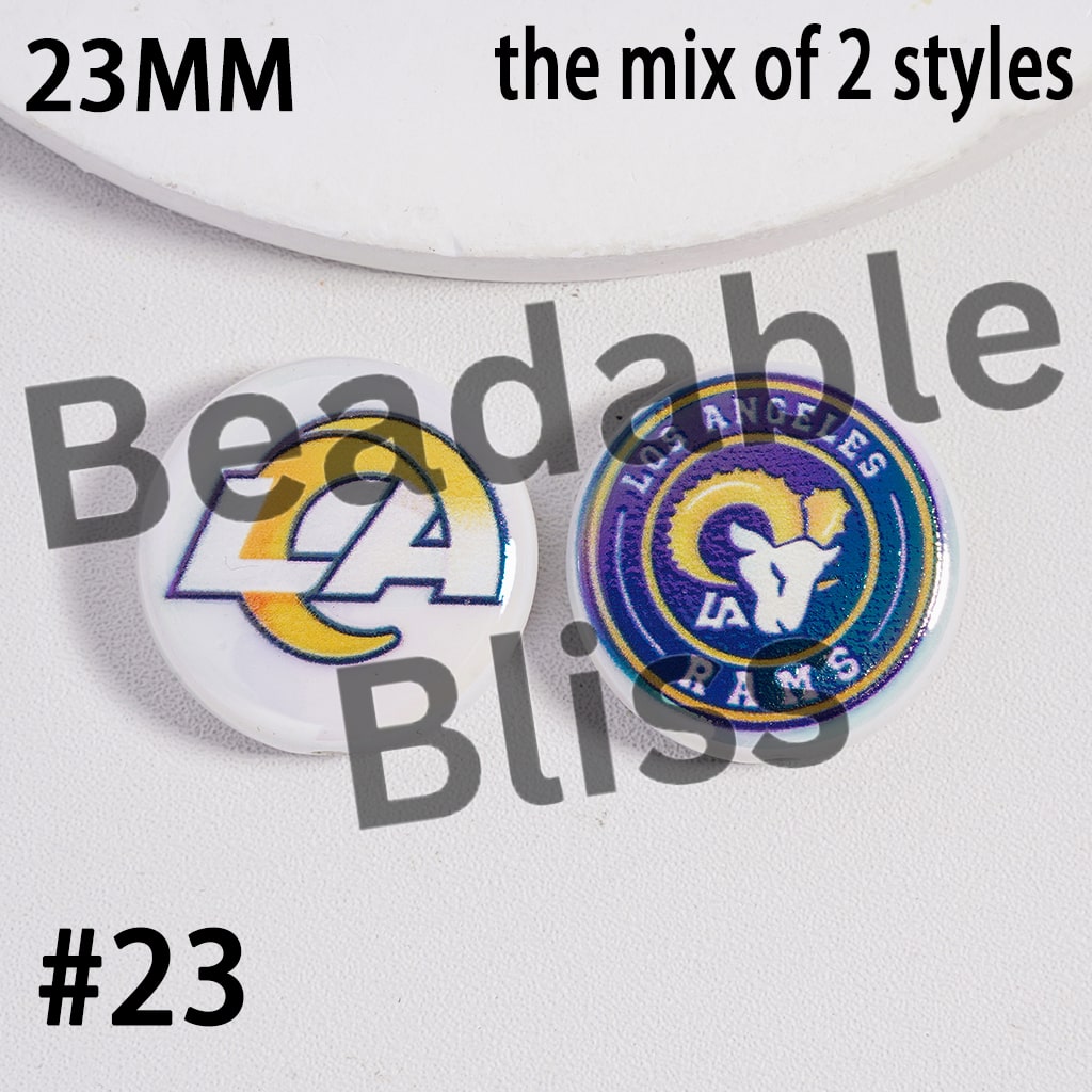Acrylic Beads UV Coating American Football Series Double Side Prints, Flat Round Shape, 23MM (the Mix of Two Styles)