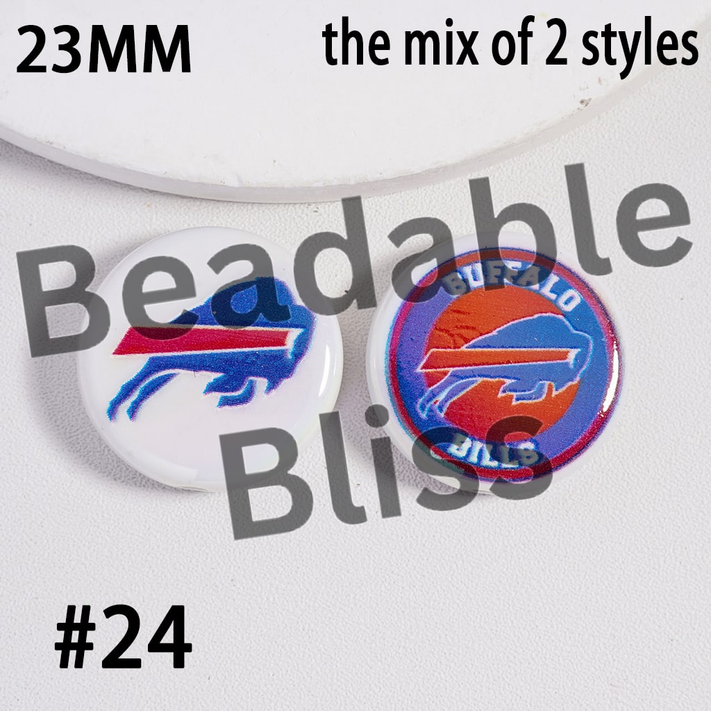 Acrylic Beads UV Coating American Football Series Double Side Prints, Flat Round Shape, 23MM (the Mix of Two Styles)