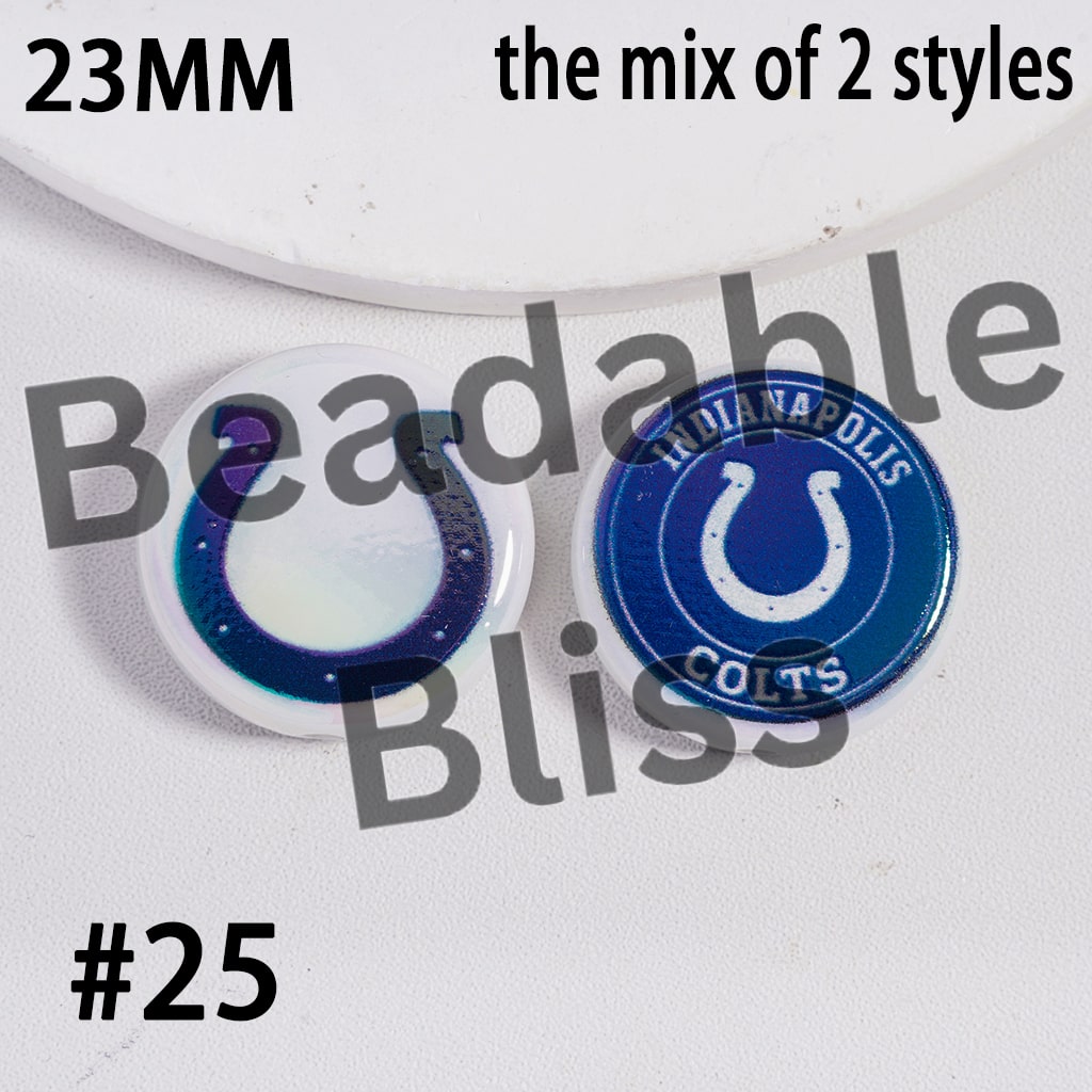 Acrylic Beads UV Coating American Football Series Double Side Prints, Flat Round Shape, 23MM (the Mix of Two Styles)