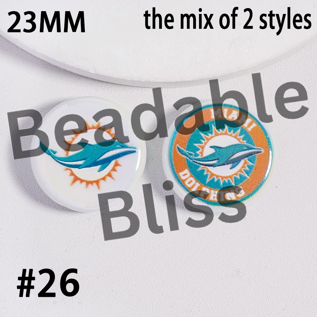Acrylic Beads UV Coating American Football Series Double Side Prints, Flat Round Shape, 23MM (the Mix of Two Styles)