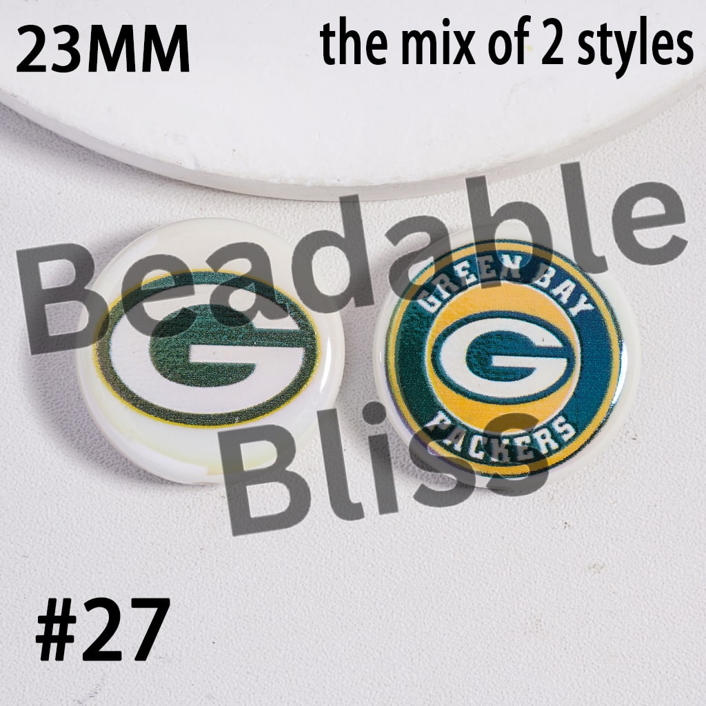 Acrylic Beads UV Coating American Football Series Double Side Prints, Flat Round Shape, 23MM (the Mix of Two Styles)