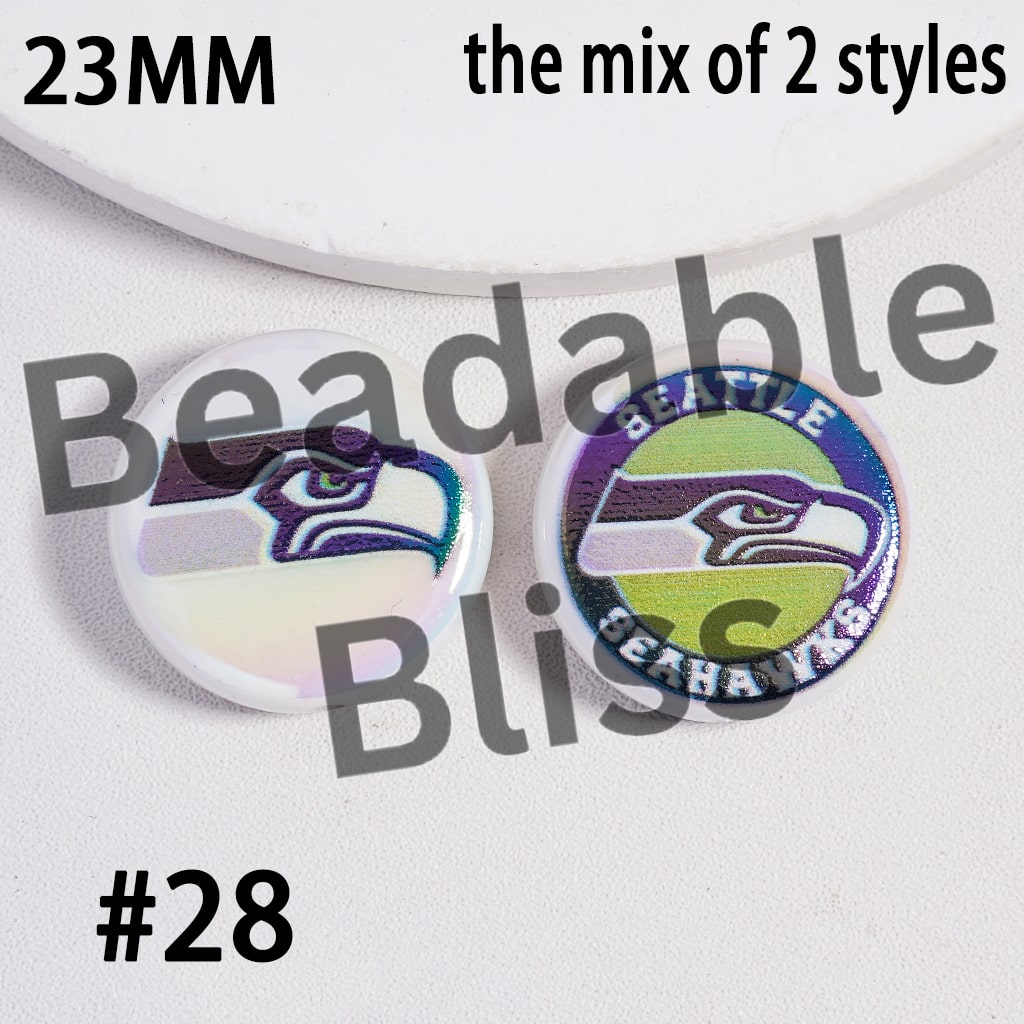 Acrylic Beads UV Coating American Football Series Double Side Prints, Flat Round Shape, 23MM (the Mix of Two Styles)