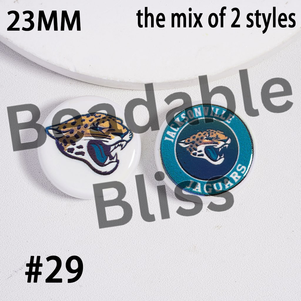Acrylic Beads UV Coating American Football Series Double Side Prints, Flat Round Shape, 23MM (the Mix of Two Styles)
