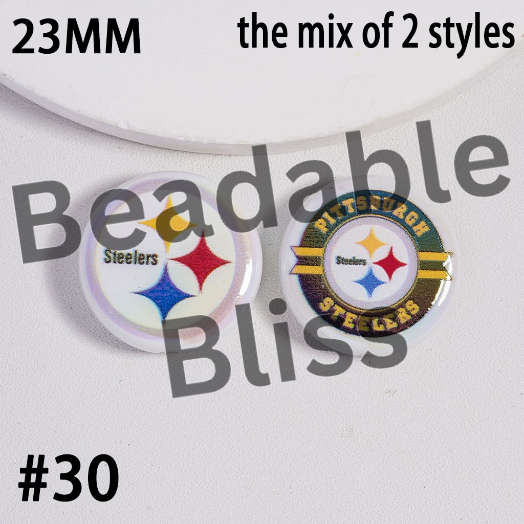 Acrylic Beads UV Coating American Football Series Double Side Prints, Flat Round Shape, 23MM (the Mix of Two Styles)