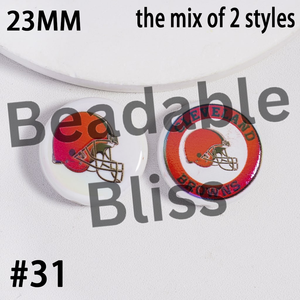 Acrylic Beads UV Coating American Football Series Double Side Prints, Flat Round Shape, 23MM (the Mix of Two Styles)