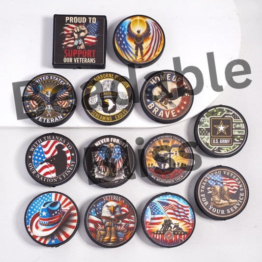Silicone Focal Beads U.S. Veteran in Various Designs, Round and Square Shape, Random Mix