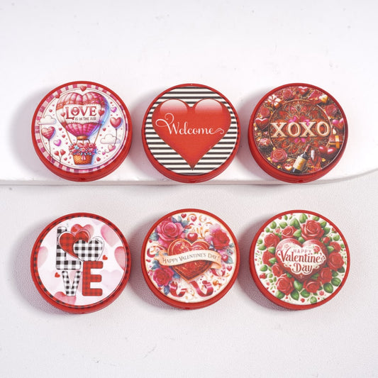 Silicone Focal Beads Hearts and Rose Flowers Valentine's Day Love Theme, Flat Round Shape, Random Mix