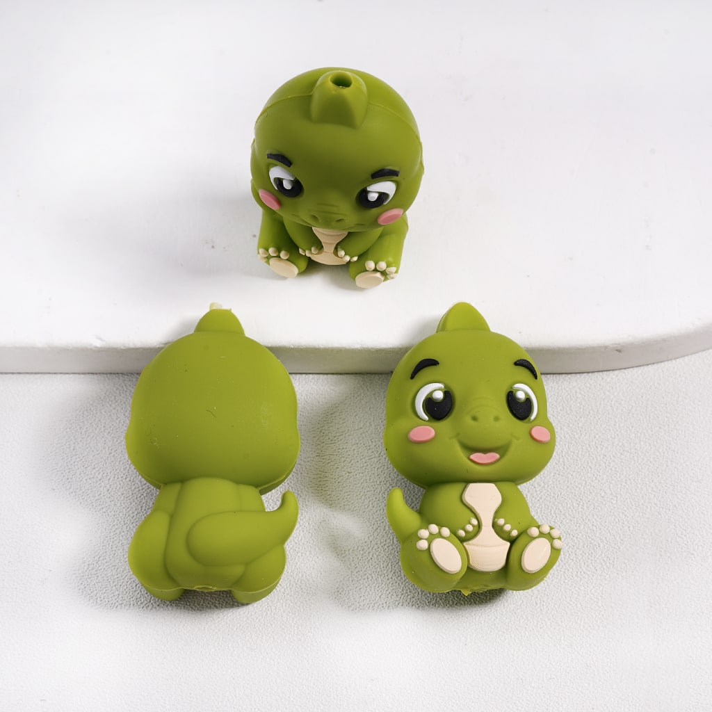 Silicone Focal Beads 3D Cute Baby Dinosaur Series in Assorted Colors