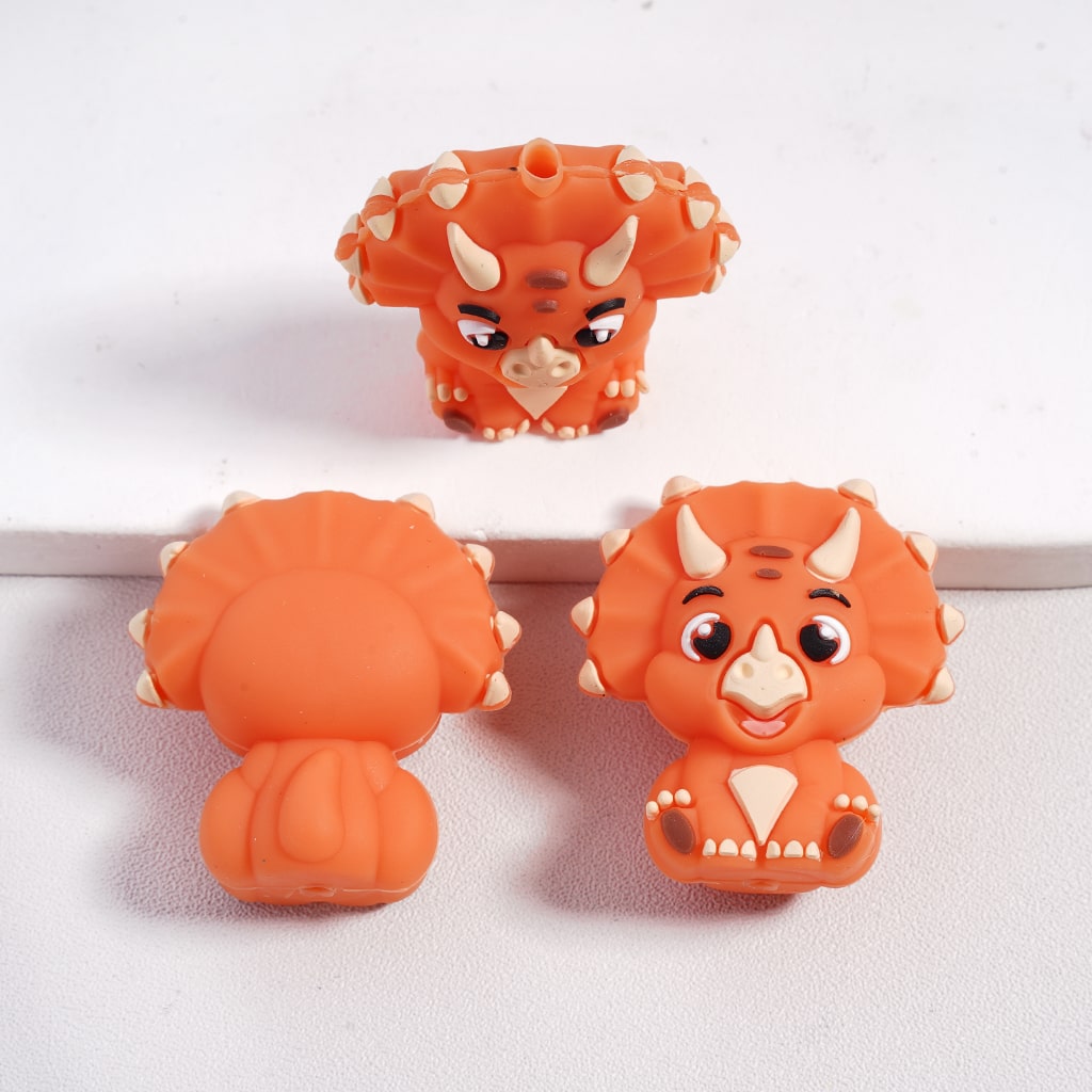 Silicone Focal Beads 3D Cute Baby Dinosaur Series in Assorted Colors