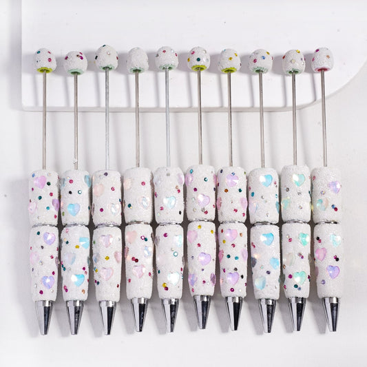 Beadable Jelly Color Hearts Shiny Rhinestones Mini White Snow Balls Clay Pen