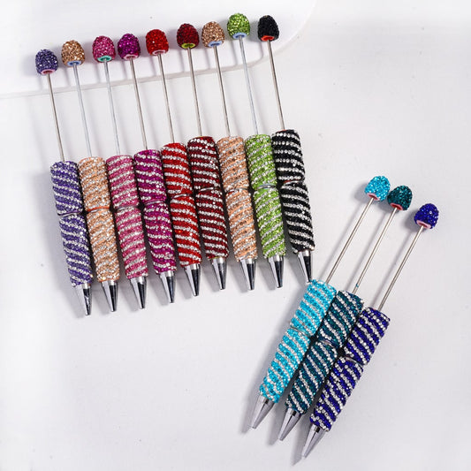 Beadable Clay Pens with Striola Oblique-Stripe Double Color Rhinestones Covered the Entire Pen,(Please Read Description)
