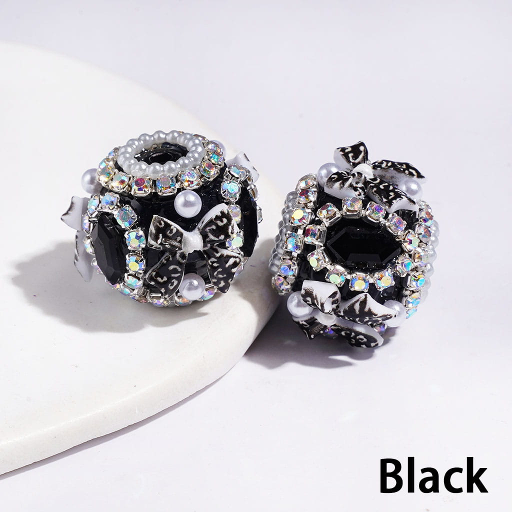 20MM Leopard Print Bowtie & Hexagon Shaped Crystal Handmade Acrylic Beads, White Pearl & AB Rhinestone Chains, Multi-Color