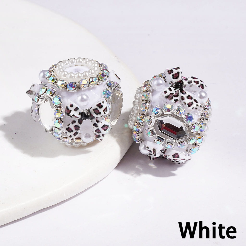 20MM Leopard Print Bowtie & Hexagon Shaped Crystal Handmade Acrylic Beads, White Pearl & AB Rhinestone Chains, Multi-Color