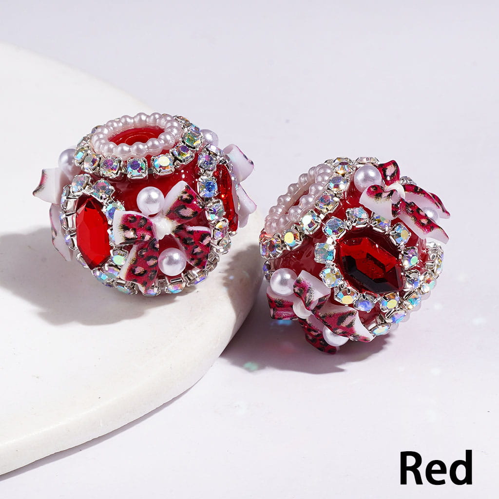 20MM Leopard Print Bowtie & Hexagon Shaped Crystal Handmade Acrylic Beads, White Pearl & AB Rhinestone Chains, Multi-Color