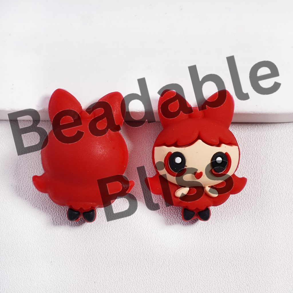 Silicone Focal Beads 3D Lovely Baby Girl Character with Red Bowtie and Skirt