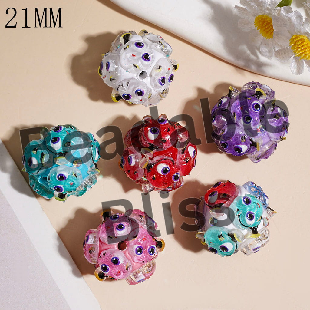 Clay Beads with Ugly Fish Character Series and AB Rhinestones, 21MM, Multicolor, Random Mix