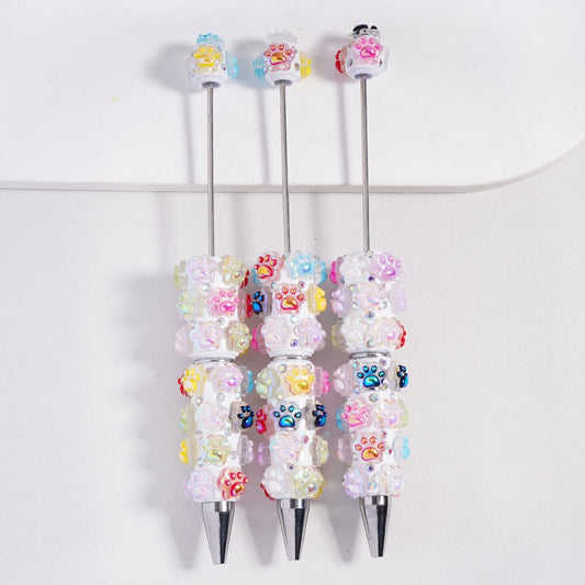 Beadable Clay Pens with UV Coating Cat Paws in Assorted Colors and AB Rhinestones