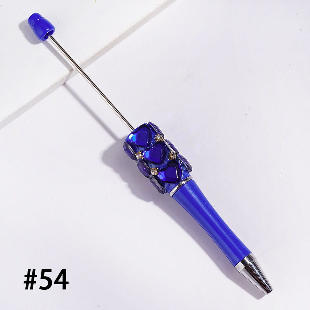 Beadable Pens with Multifaceted Heart Crystal, Gold Metal Setting with Clear Rhinestone, Various Colors