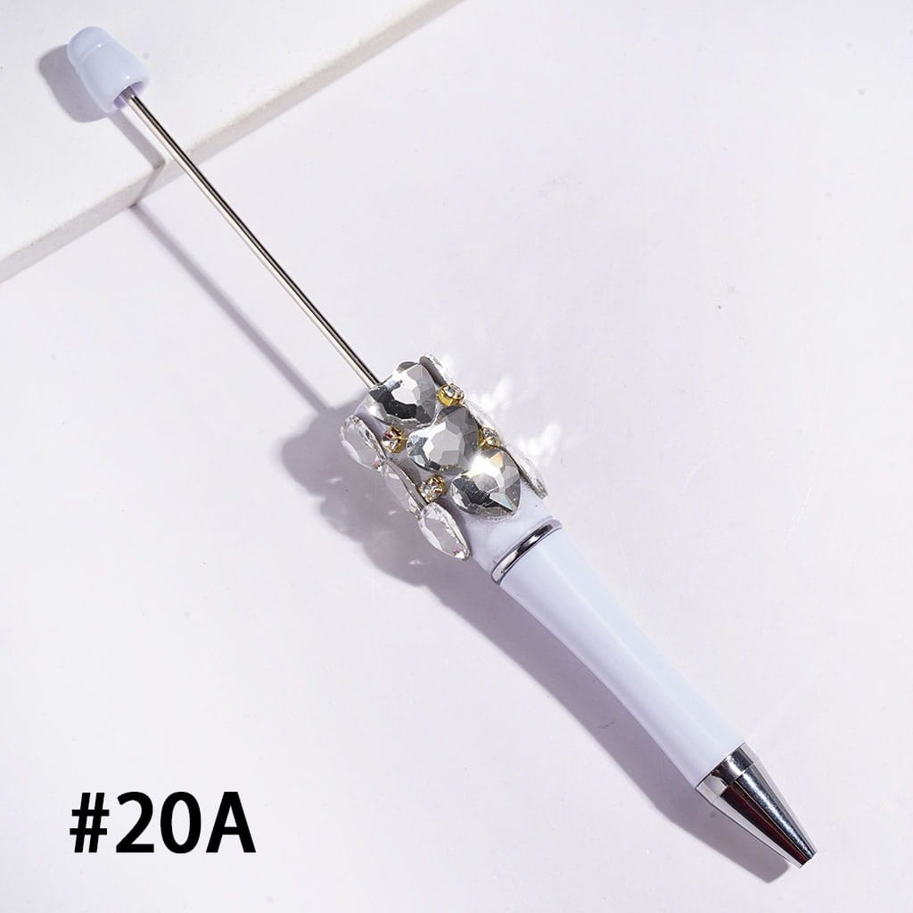 Beadable Pens with Multifaceted Heart Crystal, Gold Metal Setting with Clear Rhinestone, Various Colors