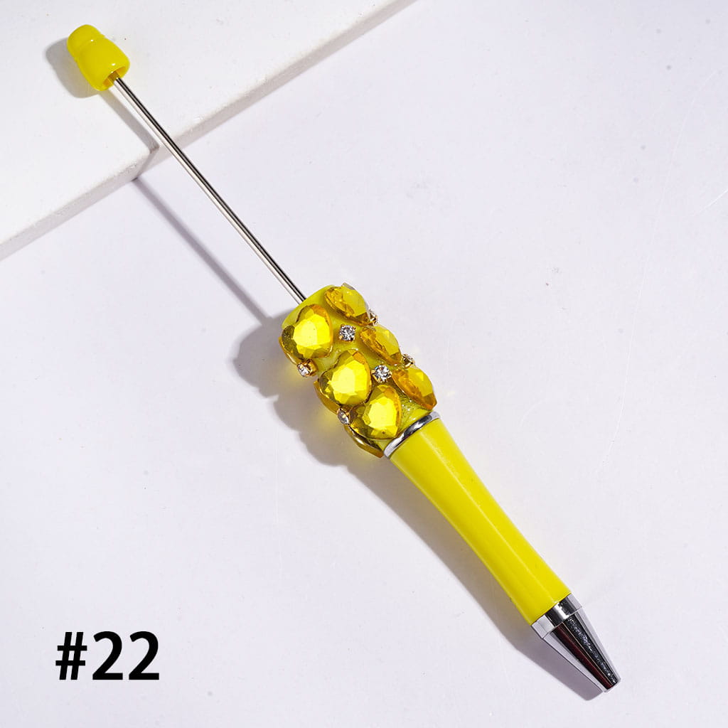 Beadable Pens with Multifaceted Heart Crystal, Gold Metal Setting with Clear Rhinestone, Various Colors