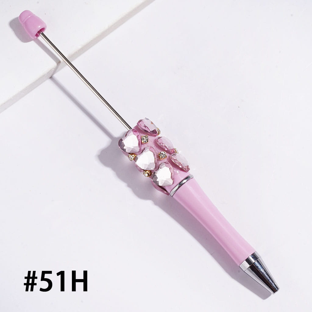 Beadable Pens with Multifaceted Heart Crystal, Gold Metal Setting with Clear Rhinestone, Various Colors