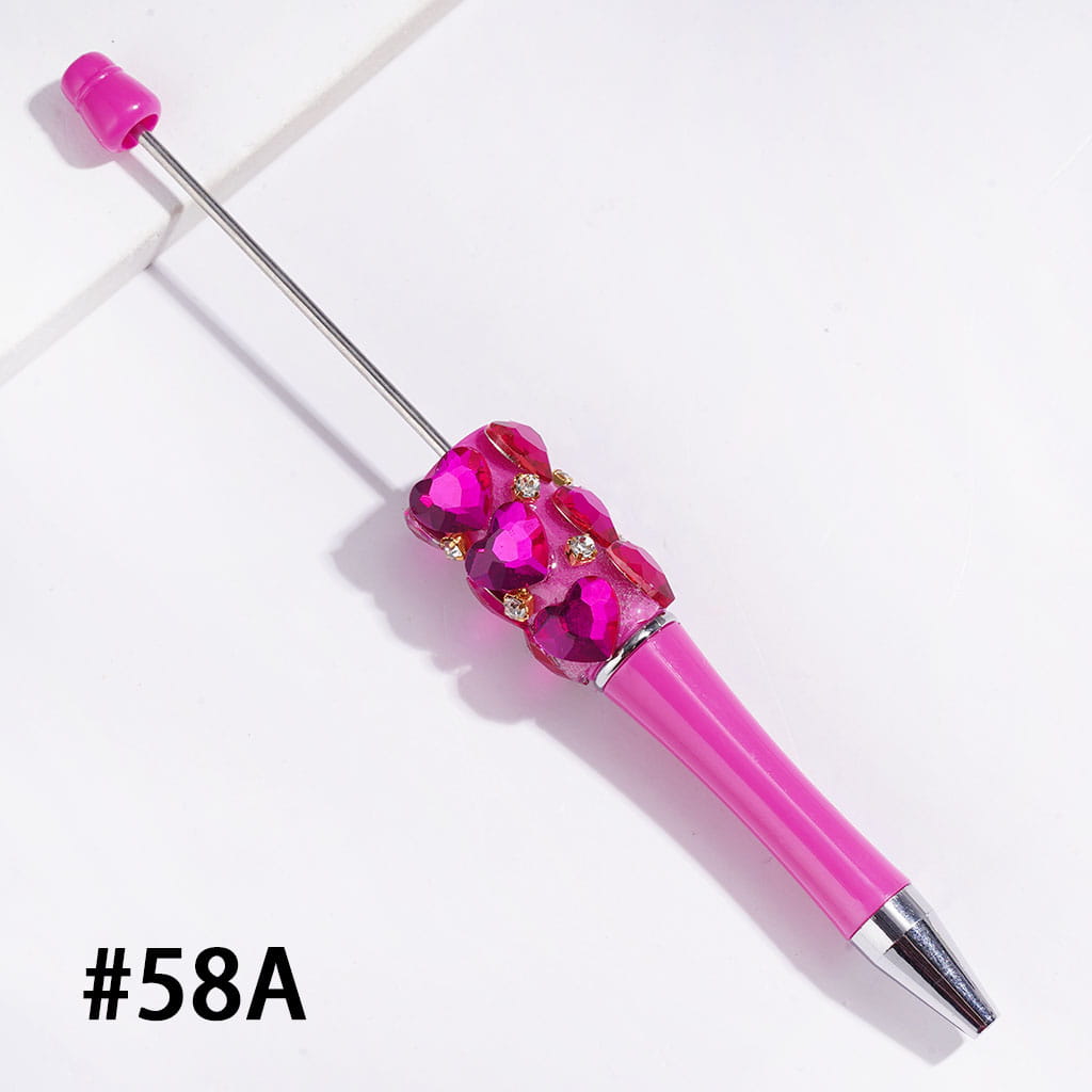 Beadable Pens with Multifaceted Heart Crystal, Gold Metal Setting with Clear Rhinestone, Various Colors