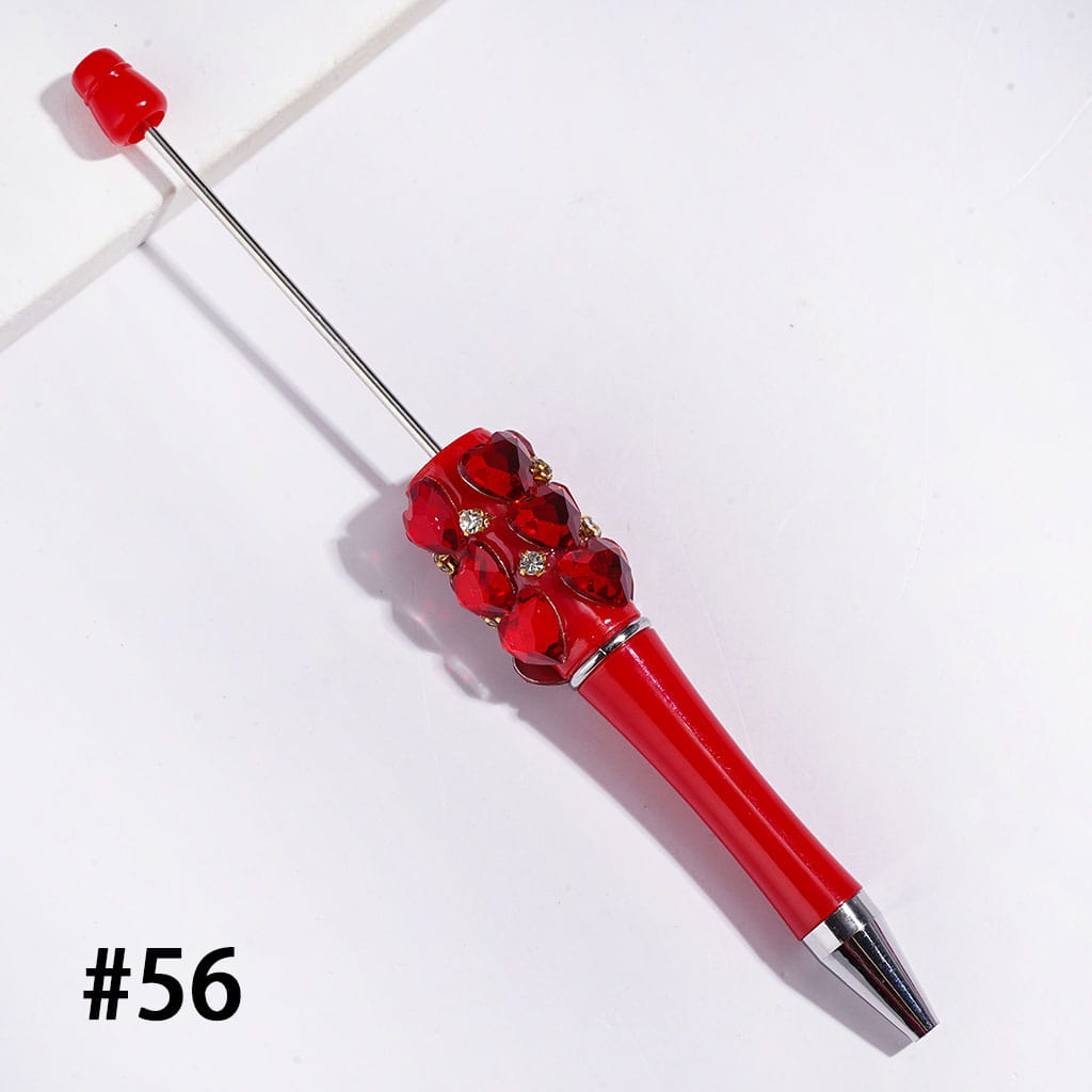 Beadable Pens with Multifaceted Heart Crystal, Gold Metal Setting with Clear Rhinestone, Various Colors