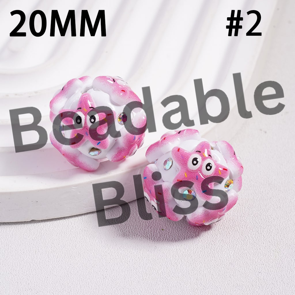 Clay Beads with Cute Starfish Character and AB Rhinestones in Various Designs, 20MM